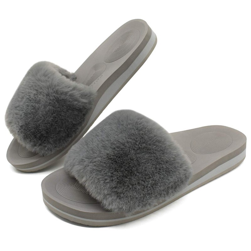 COFACE Womens Slippers with Arch Support Comfy Open Toe Fuzzy Woman House Shoes Size 11 Plantar Fasciitis Orthotic Slippers-for-Women Indoor - Image 3